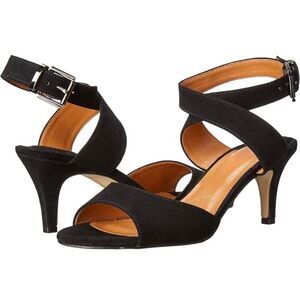 KATE SPADE NEW YORK Strappy Black Suede Peep Toe Heeled Sandals Size 8.5